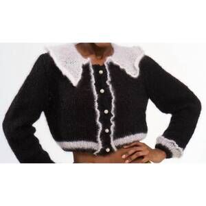 NEW MARIDRUNA kate crop mohair hand knit cardigan in black/ivory
